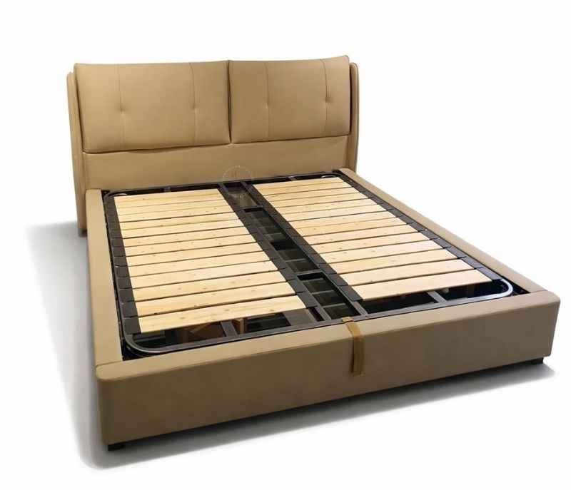 Image 5 for 2301-180 Beige King Size Hydraulic Storage Leather Upholstery With Pine Wood Frames (HYD)