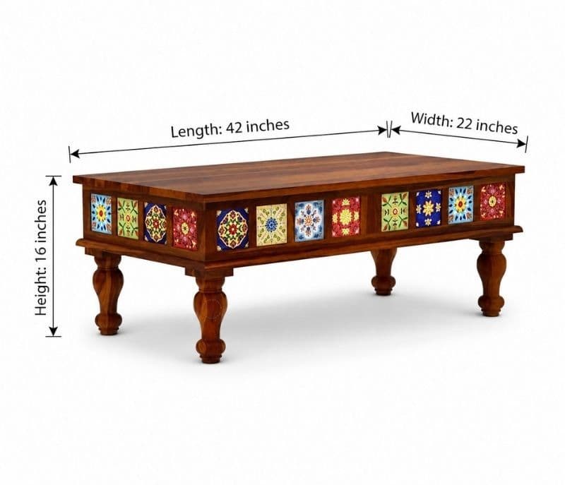 Image 5 for Tile Center Table Solid Sheesham Wood (Honey Finish) (SCV_PKU)