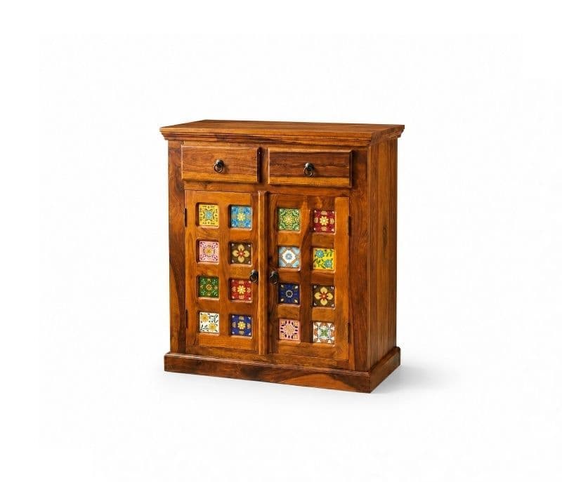 Image 2 for Tile 2-Door Sideboard Solid Sheesham Wood (Honey Finish) (SCV_PKU)