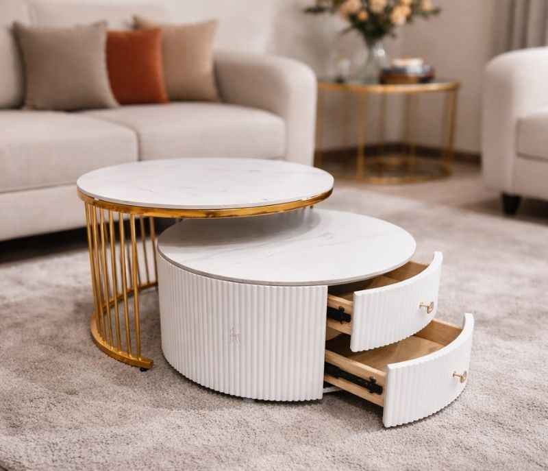 605 Centre Table Ceramic Top Metal Base Coated With Storage (OTD HYD)