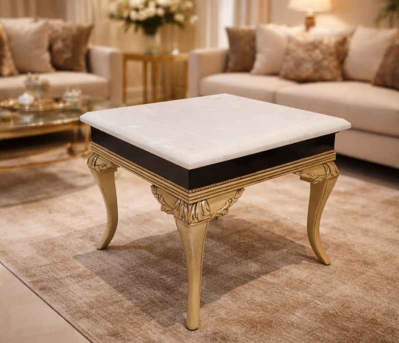 Image 1 for Novelty Side Table Marble With Marble Top And Metal Base (HYD OTD)