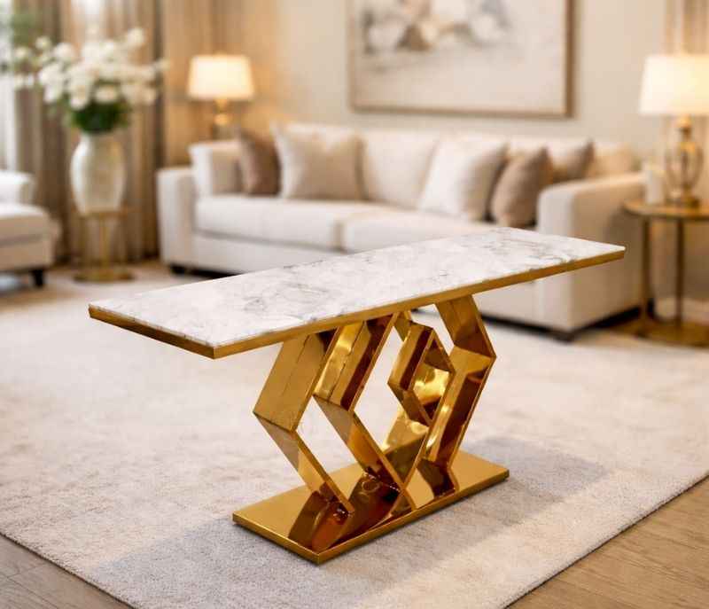 AA-823 Console Marble Top With PVD Gold Metal Base (WF)(HYD OTD)
