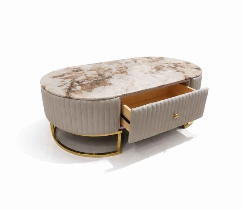 Image 6 for 8887 Beige Centre Table With Marble Top And Metal Base (HYD OTD)