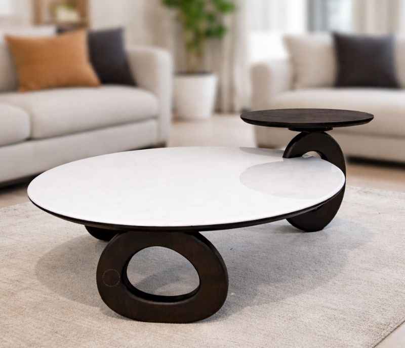 Image 1 for 9926 Centre Table Marble Top And Wood Combination