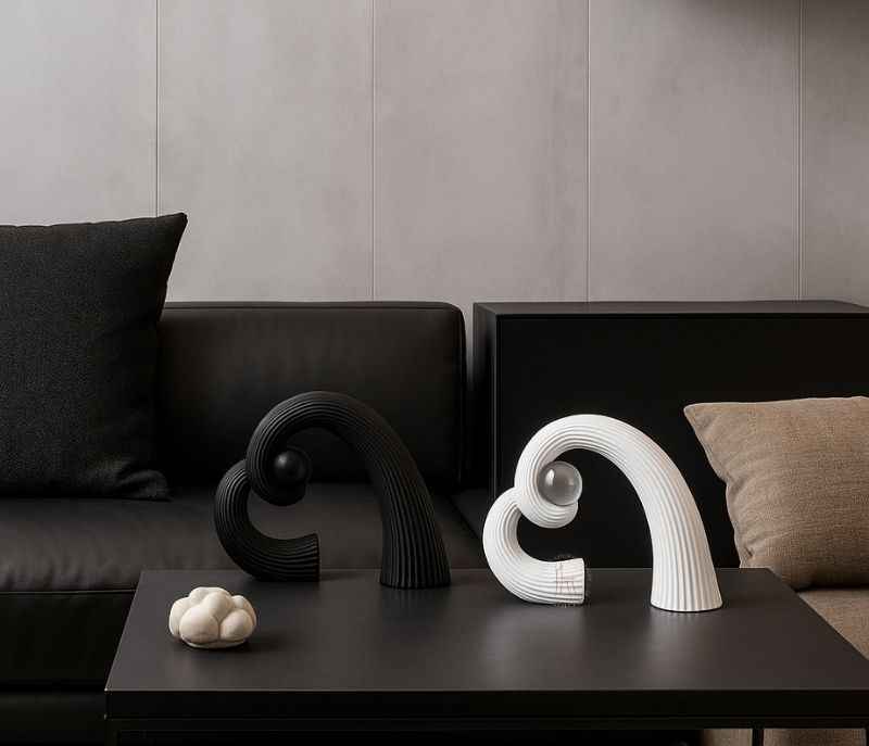 Image 1 for G-RA-26 A/B Ceramic With Crystal Ball Décor in White | Minimalist Black | Compact Home Décor Sculpture with Elegant Finish