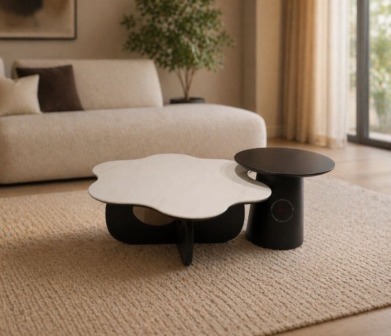 Image 1 for Centre Table 9002 Corner Table Marble Top With Ash Wood With Wooden Corner Table (HYD)(CP)