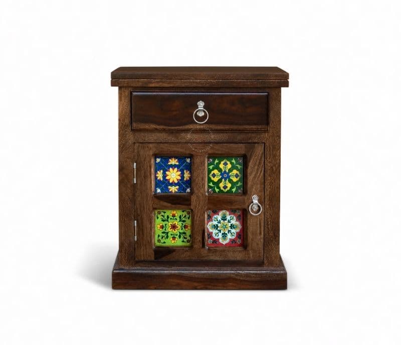 Image 2 for Tile Bed Side Table Solid Sheesham Wood Honey Finish (SCV _PKU)