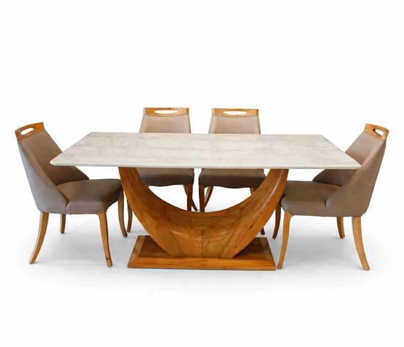 Image 4 for Sammy 6 Seater White Onyx Marble Dining Set with Premium Leatherette Upholstery (BWD)(BS - BSK)(CP)(SKN)(BS-EC)(BS-BTM)(BS-KORA)