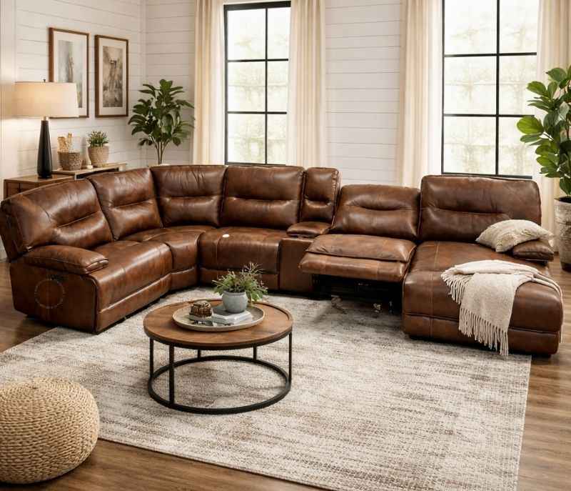 Image 2 for UX70048HM Laf PWR+Corner 1/4+ Armless PWR Recliner+ Armless Chair+RAF Push Back Chaise W/PHR+Staright Console +Armless Chair Body Touch Leather(EC)(CP)