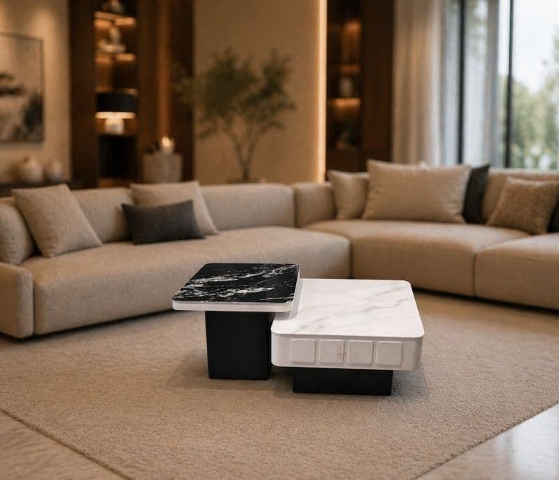 Image 1 for Centre Table B 801 Marble Top Wood Base With Drawer Storage
