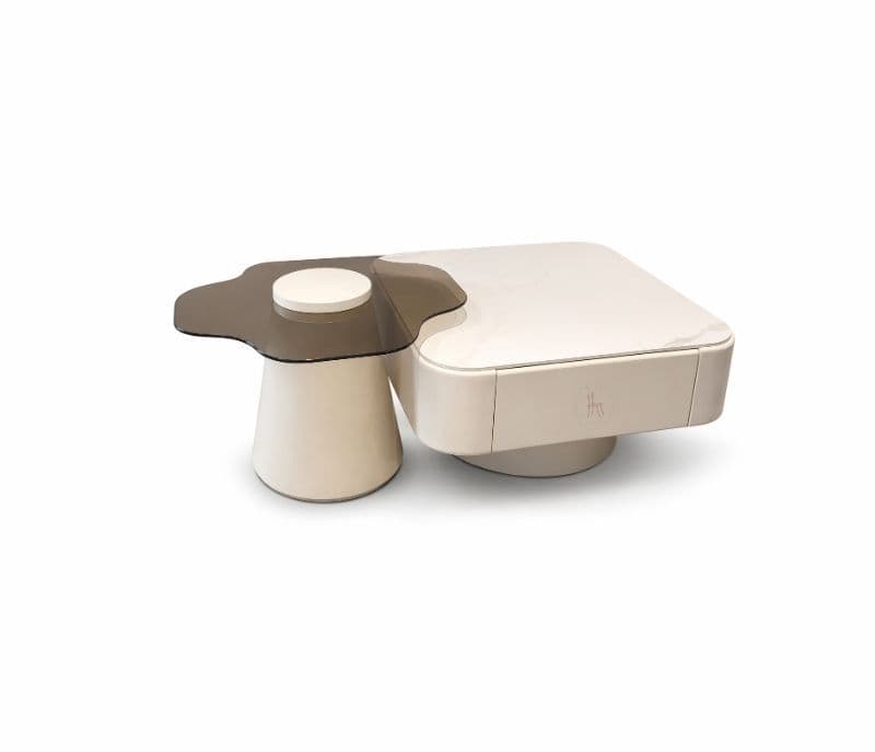 Image 6 for 3126C Marble Top With Wood Base With Drawers Storage And Corner Table Glass Top