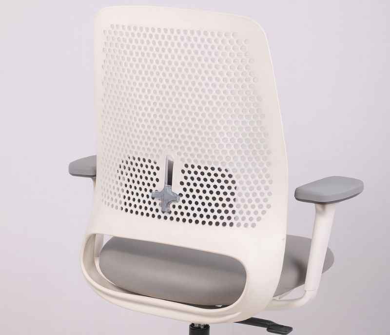 Image 5 for Rio Grey Office Chair with Adjustable Lumbar Support Modern Swivel Chair Padded White Frame Fabric Grey