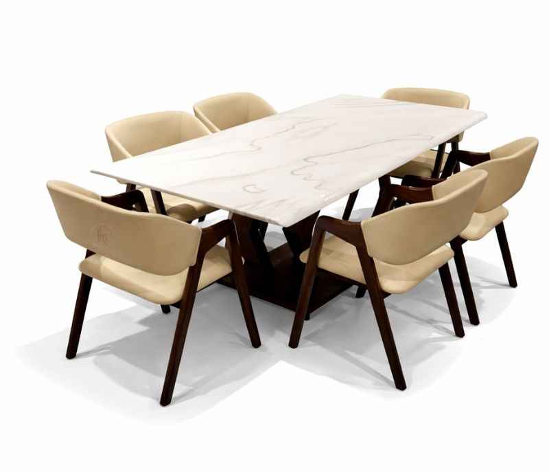 Image 4 for D/Set 6+1 DT- Axon/DC-370/ 1+6 Seater With Splesh Marble Top (size - 6×3) & Leatherette Dining Set (CP OTD)
