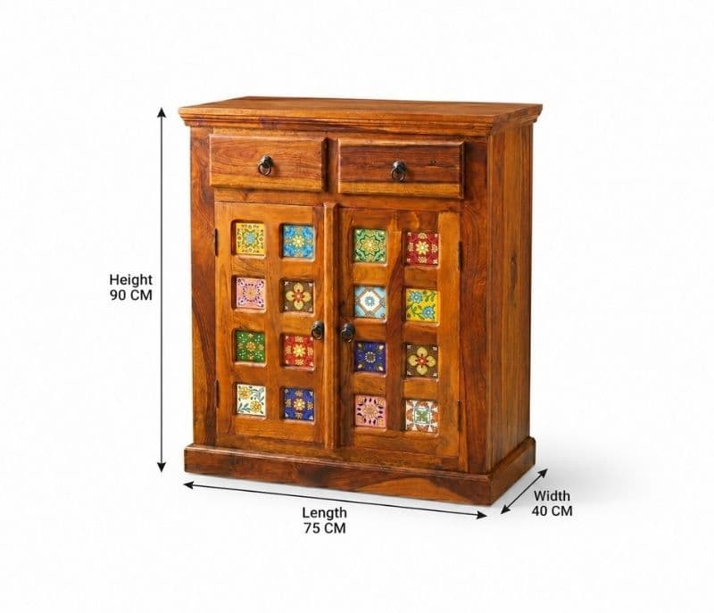 Image 5 for Tile 2-Door Sideboard Solid Sheesham Wood (Honey Finish) (SCV_PKU)