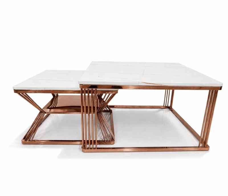 Image 2 for Centre Table 2 Marble Top And Down Metal With Rose Gold PVD (HYD)