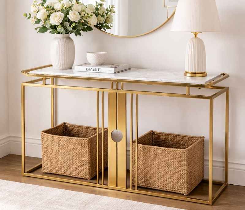 Image 3 for Con 960 Console Table Marble Top With PVD Gold Metal Base (BTM OTD)