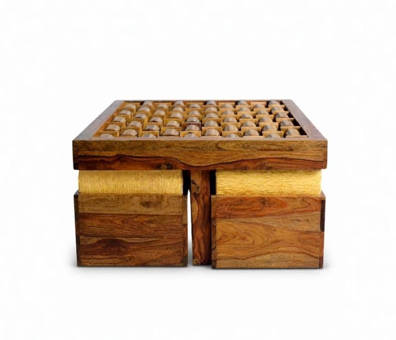 Image 8 for Nivaar 4 Stool Center Table Solid Sheesham Wood With Extra Glass And Cushions (SCV _PKU)(BTM)(WF)
