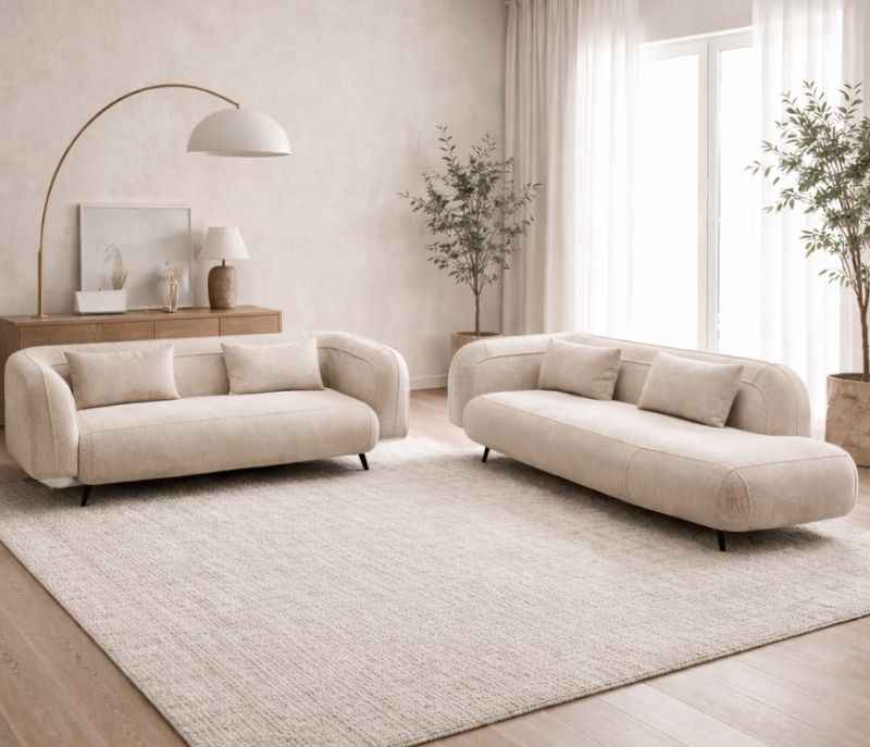 Image 1 for Sofa Opus 3+Lounger Miranda Wood Frames With Buckel Fabric Upholster (HYD)