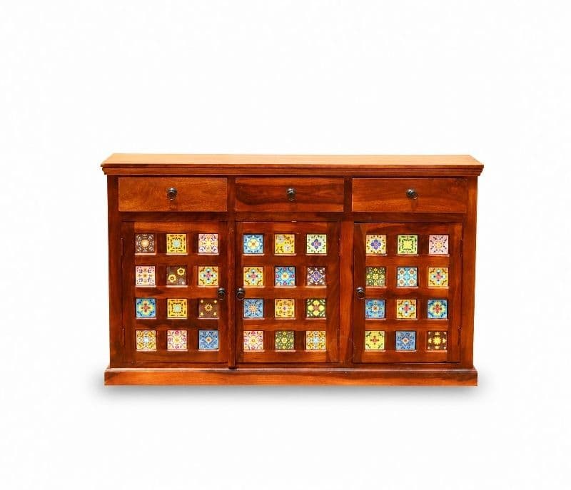 Image 2 for 3 Door Tile Side Board Solid Sheesham Wood (SCV_PKU)