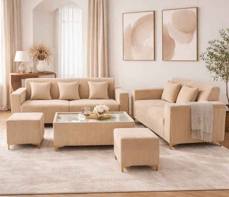 Image 1 for New Oreo 3+2+CT+2 Puffy Sofa Set Velvet Fabric (BWD)