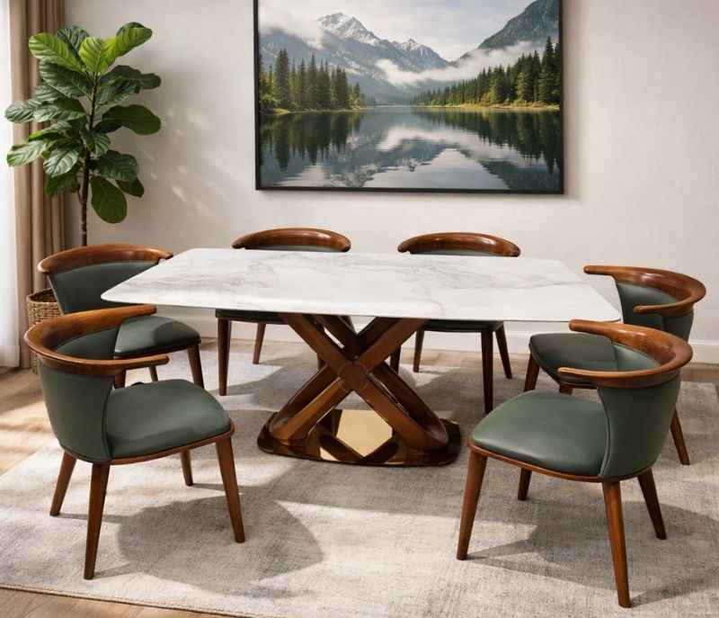 Image 1 for B09/2053/8036 Marble Top 1+6 Dining Set (HYD)