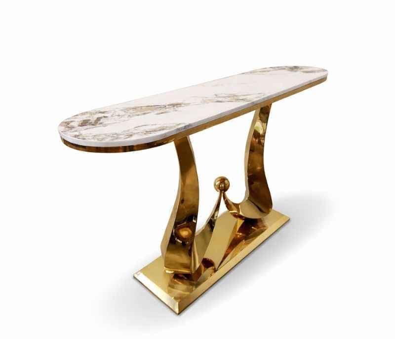 Image 2 for X-71 Console Marble Top With PVD Gold Metal Base (HYD)(CP)