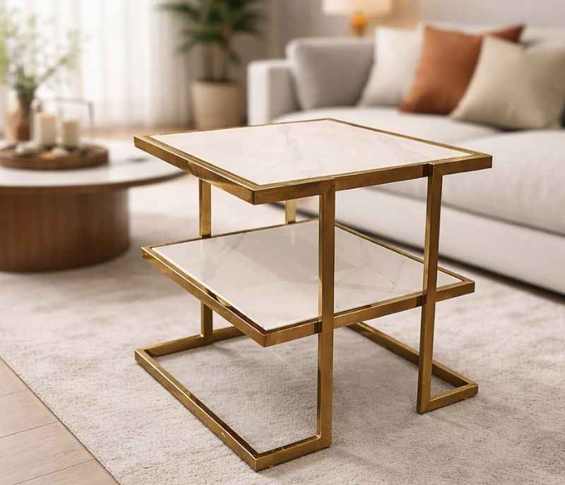 8048 Centre Table With Marble Top And Metal Base (HYD OTD)