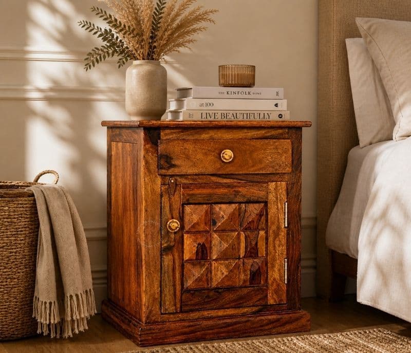Image 1 for Diamond Bed Side Table Solid Sheesham Wood Honey Finish (SCV _PKU)