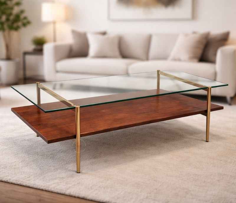 Image 1 for 1850-Center Table With Solid Wood Metal Glass Top And Metal Base (EC OTD)