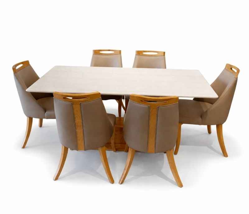 Image 3 for Sammy 6 Seater White Onyx Marble Dining Set with Premium Leatherette Upholstery (BWD)(BS - BSK)(CP)(SKN)(BS-EC)(BS-BTM)(BS-KORA)