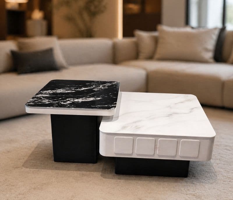 Image 2 for Centre Table B 801 Marble Top Wood Base With Drawer Storage