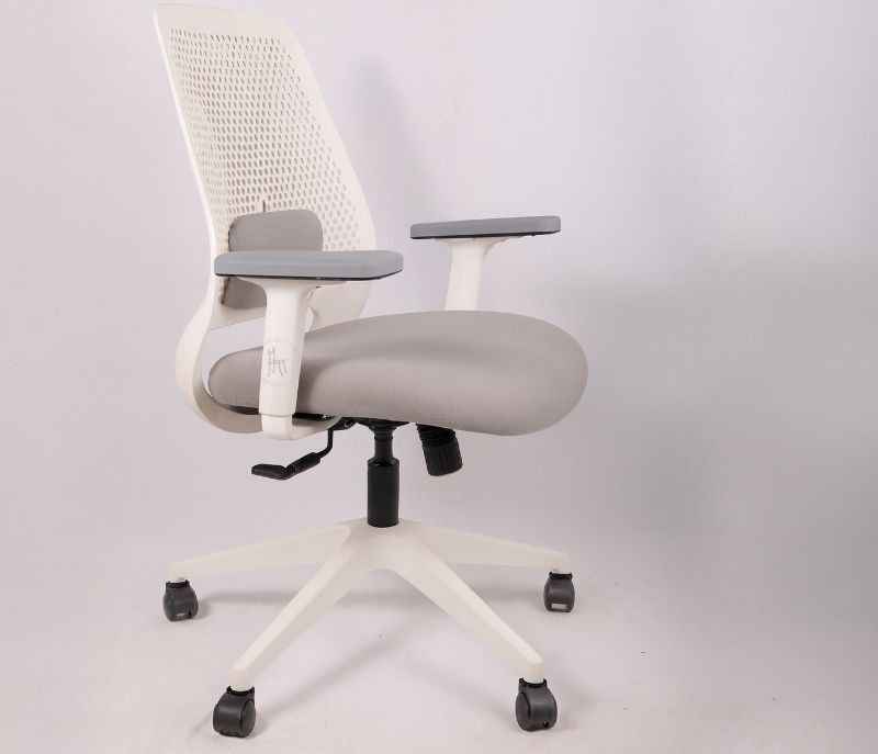 Image 2 for Rio Grey Office Chair with Adjustable Lumbar Support Modern Swivel Chair Padded White Frame Fabric Grey