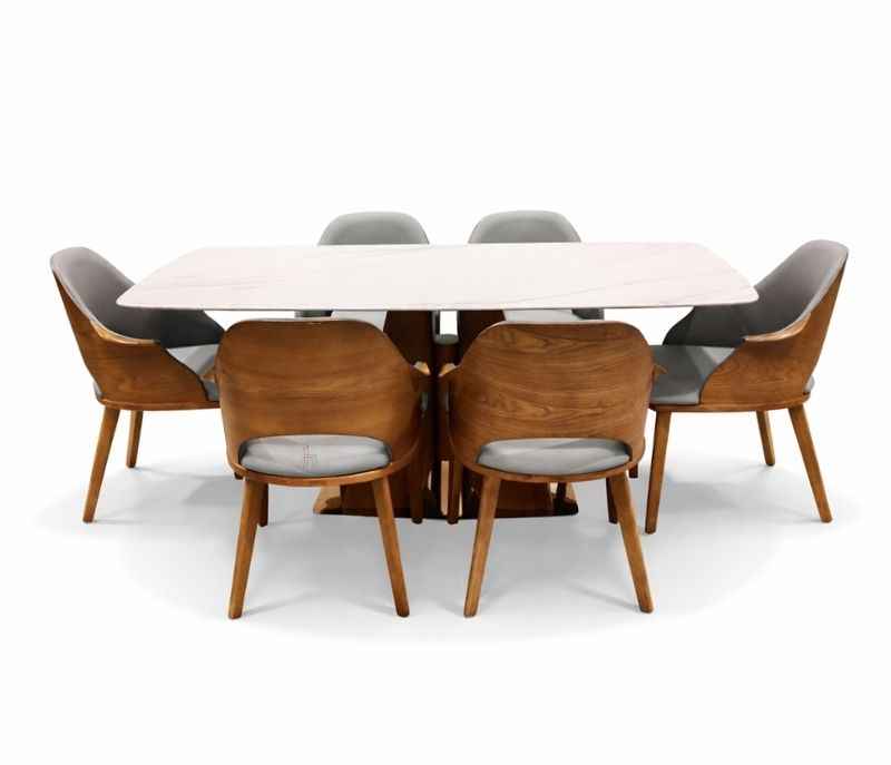 Image 3 for Dining Set 6+1 687/2136 Imported Oak Wood With PVD Rose Gold And Marble Top (CP OTD)