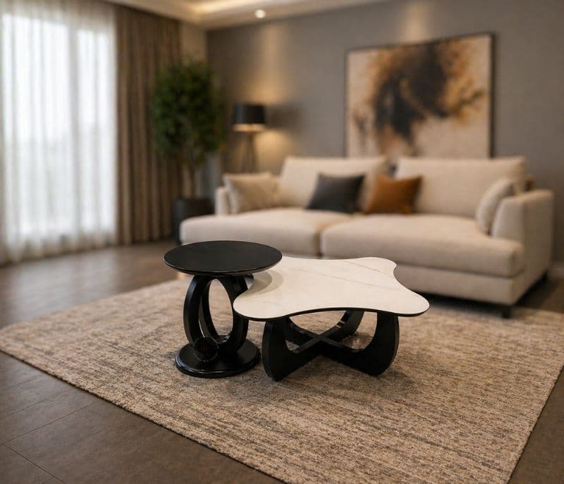 Image 1 for CJ 076 1+1 Centre Table Marble Top Plus Wood Corner Table (HYD)