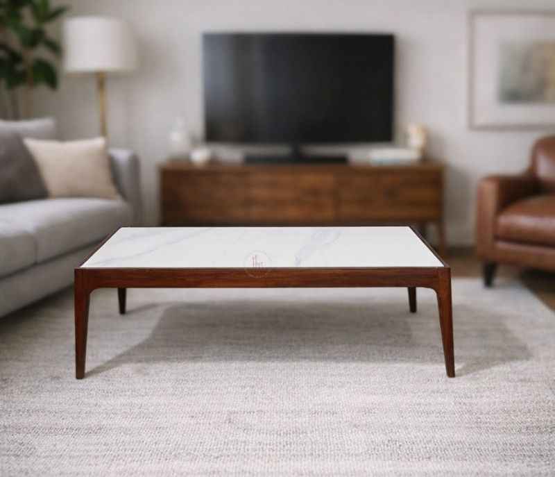 Nobel Oak Center Table With Marble Top And Wooden Base (WH OTD)