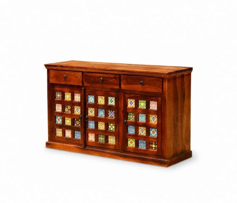 Image 4 for 3 Door Tile Side Board Solid Sheesham Wood (SCV_PKU)