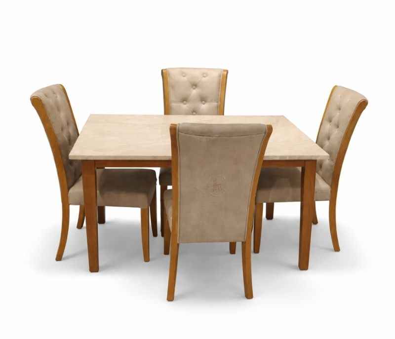 Image 4 for New Model 1+4 Seater Marble Dining Set with Rubber Wood and Leather (KORA OTD)