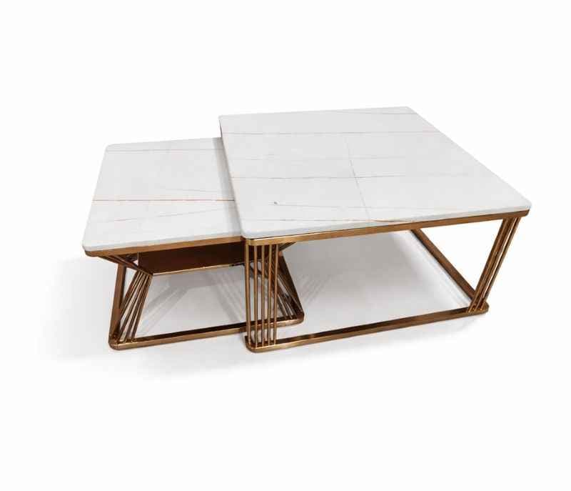 Image 3 for Centre Table 2 Marble Top And Down Metal With Rose Gold PVD (HYD)