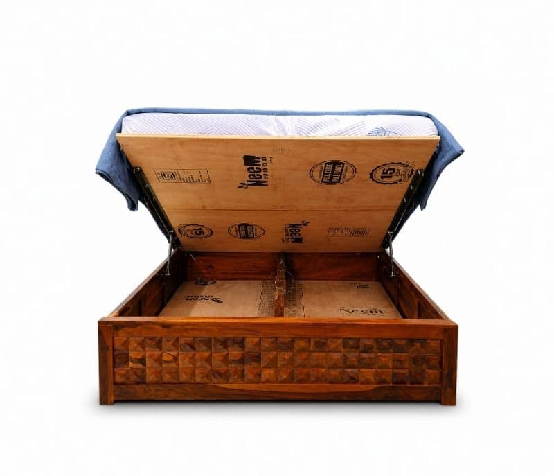 Image 7 for Diamond Cot Hydraulic Storage Sheesham Wood King Size Premium Solid Sheesham Wood Honey Finish (SCV _PKU)