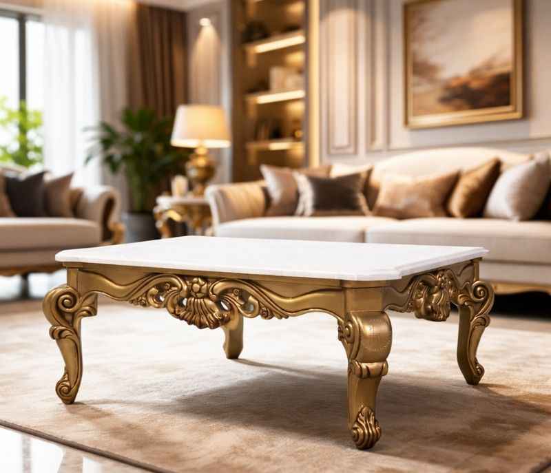 Image 1 for Empire Center Table With Marble Top And Metal Base (WH OTD)