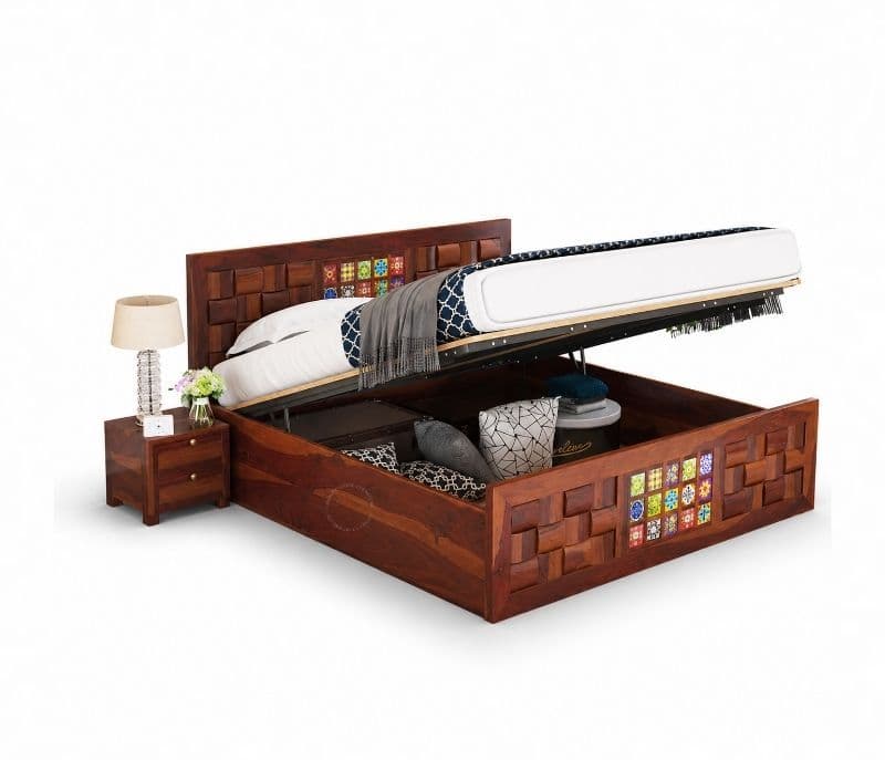 Image 3 for Tiles Sheesham Hydraulic Storage Premium Solid Sheesham Wood Honey Finish (SCV _PKU)