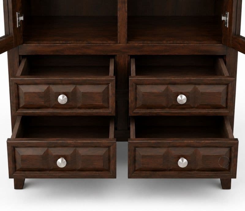 Image 6 for Venice Glass Crockery Cabinet / Bookshelf Sheesham Wood (WI)