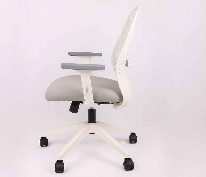Image 3 for Rio Grey Office Chair with Adjustable Lumbar Support Modern Swivel Chair Padded White Frame Fabric Grey