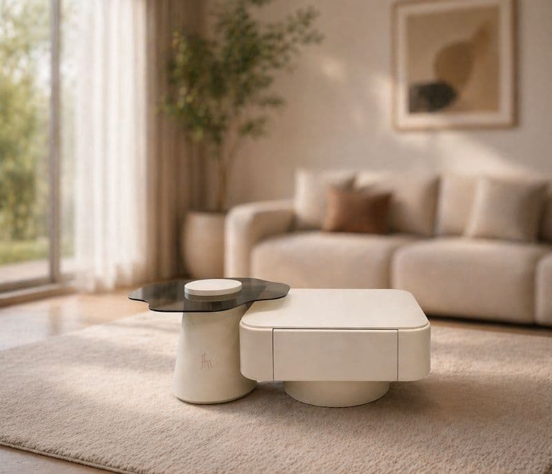 Image 1 for 3126C Marble Top With Wood Base With Drawers Storage And Corner Table Glass Top
