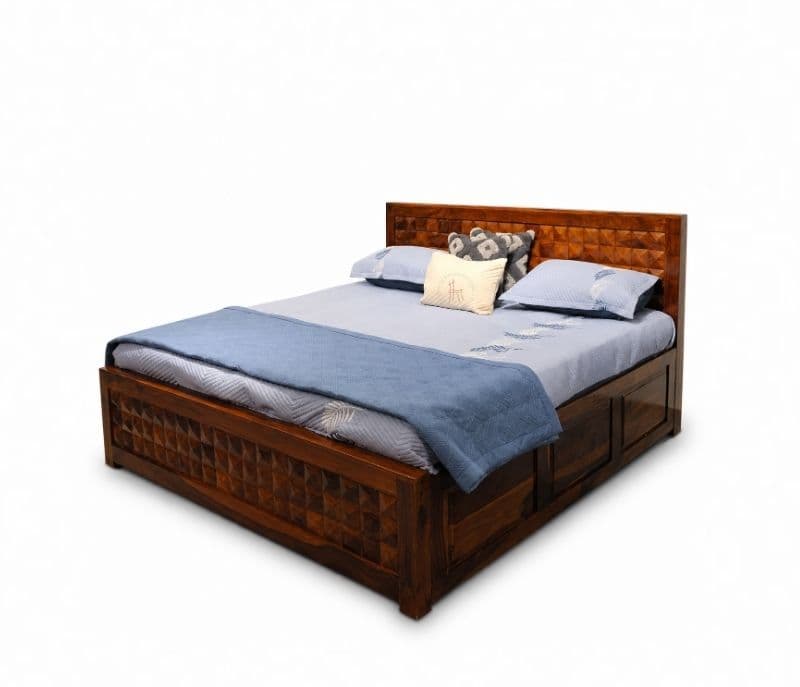 Image 4 for Diamond Cot Hydraulic Storage Sheesham Wood King Size Premium Solid Sheesham Wood Honey Finish (SCV _PKU)