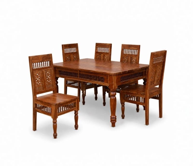 Image 7 for Vintage Solid Sheesham Wood Ghilli Design Dining Table Set 1+4 Seater (SCV-PKU)