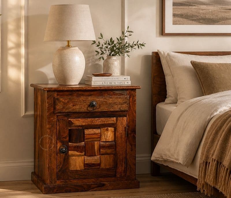 Image 1 for Nivaar Bed Side Table Solid Sheesham Wood Honey Finish (SCV _PKU)