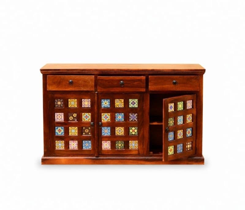 Image 3 for 3 Door Tile Side Board Solid Sheesham Wood (SCV_PKU)