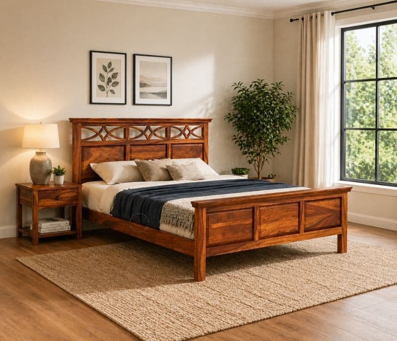 Image 1 for Martha Sheesham Cot Premium Solid Sheesham Wood Honey Finish (SCV _PKU)