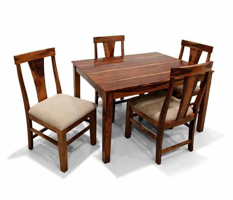 Image 3 for Zana 4 Seater Solid Sheesham Wood Dining Set with Premium Fabric Upholstery (EC)